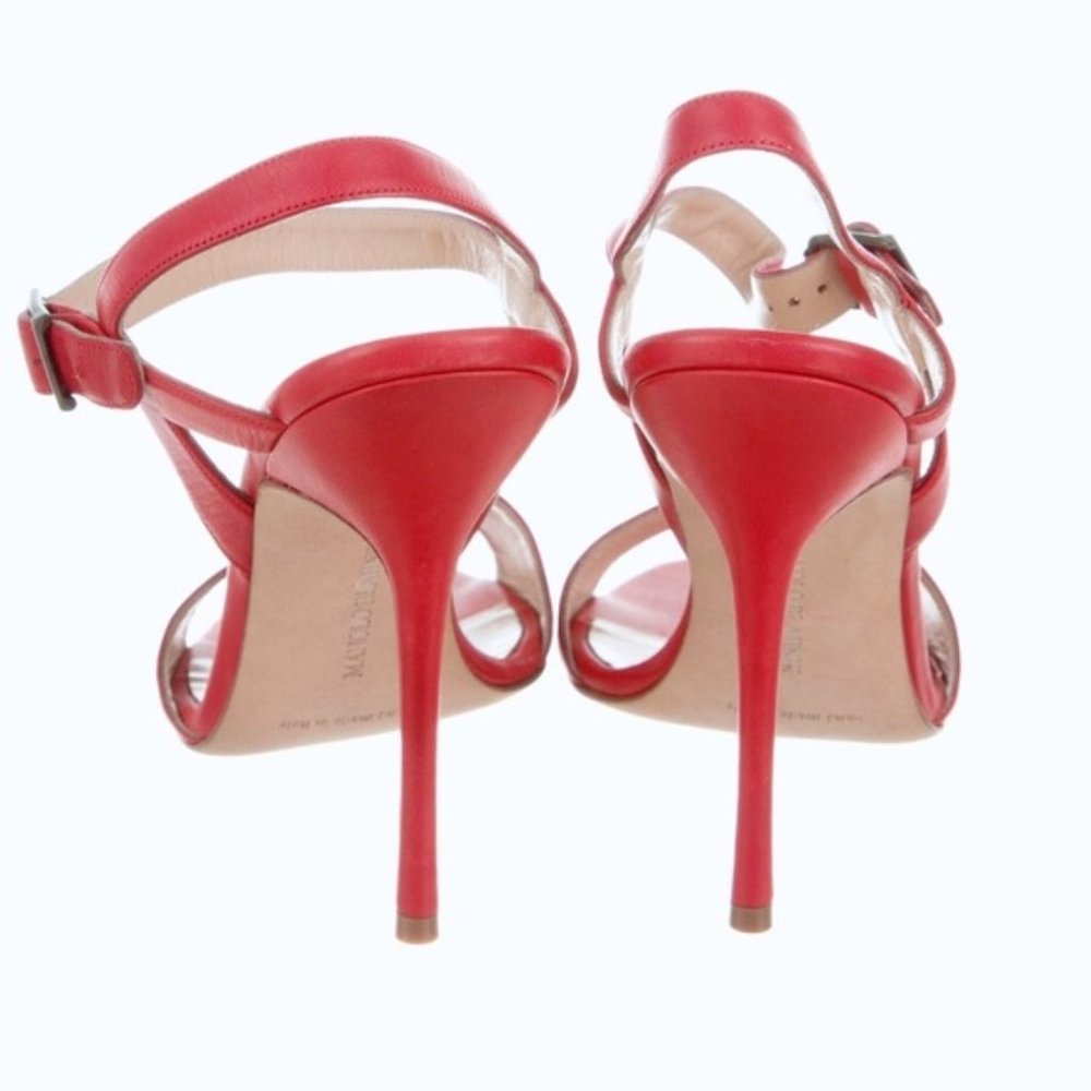 NWT MANOLO BLAHNIK Red Leather Sandals - Picture 3 of 6
